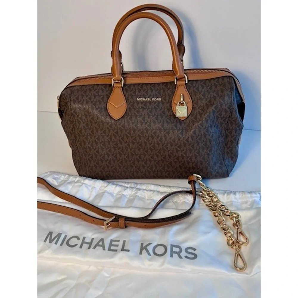 Michael Kors Grayson Large Convertible Satchel Brown w/dust bag/crossbody strap